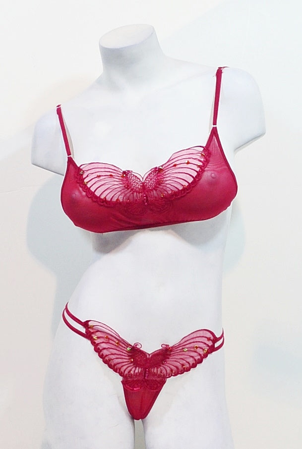 Red Butterfly Bralette & Thong Set