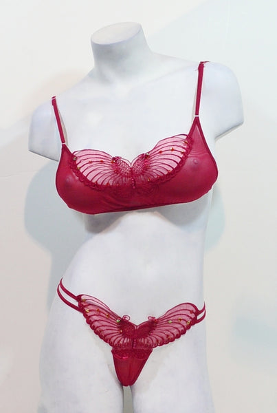 Red Butterfly Bralette & Thong Set