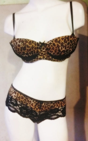 Sexy 2 Piece Leopard & Lace Bra & Panty Set