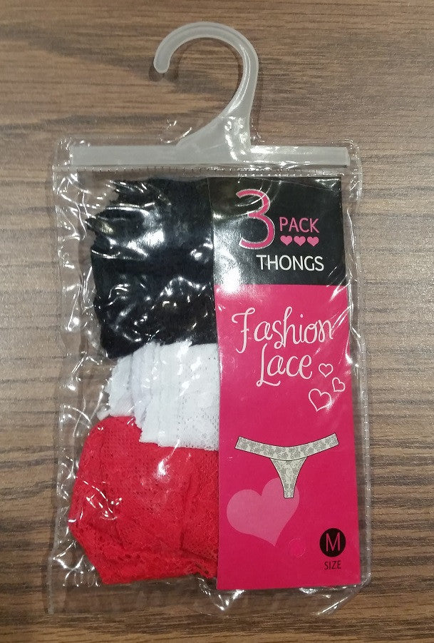 3Pack Fashion Lace Thong in Pouch