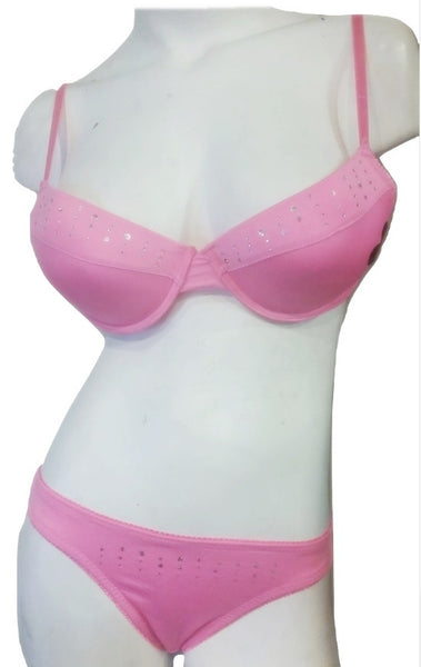 Bubblegum Bra & Panty Set with Sequins