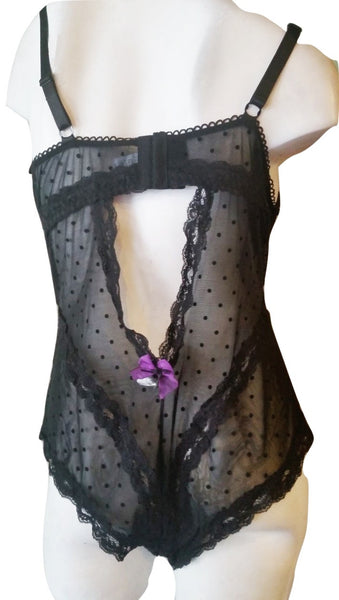 Plus-Size Black and Purple Peek-a-Boo Tummy Teddy