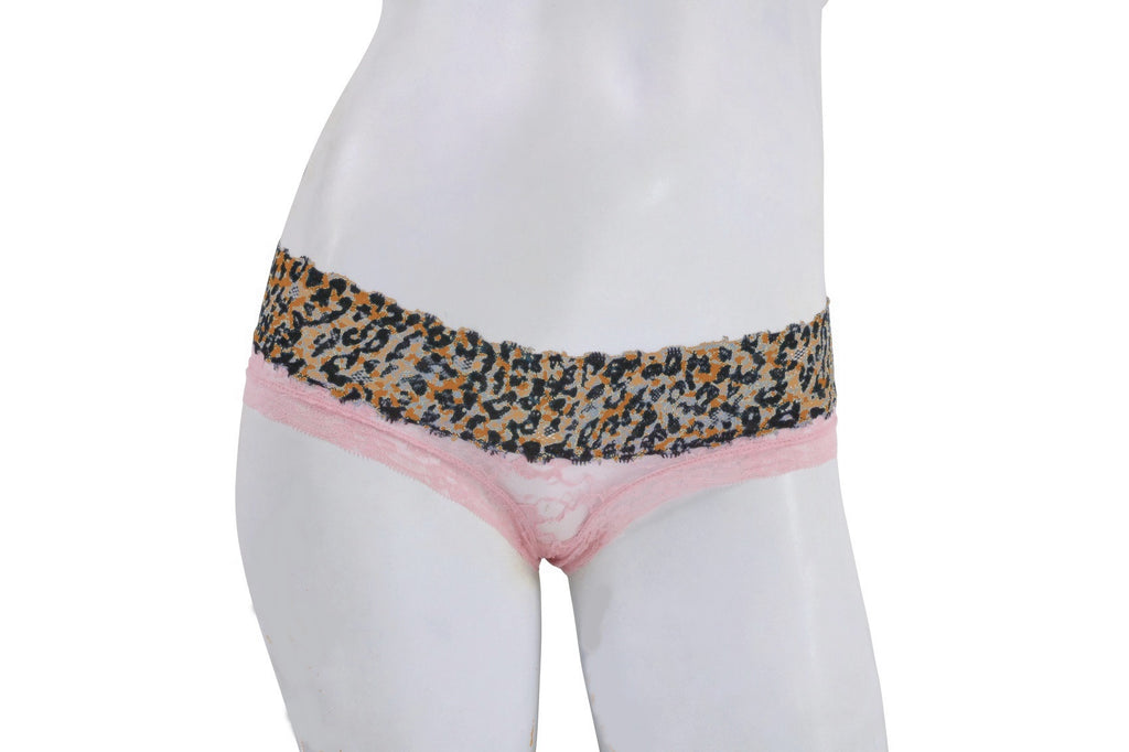 Peach Lace Panty with Leopard Trim