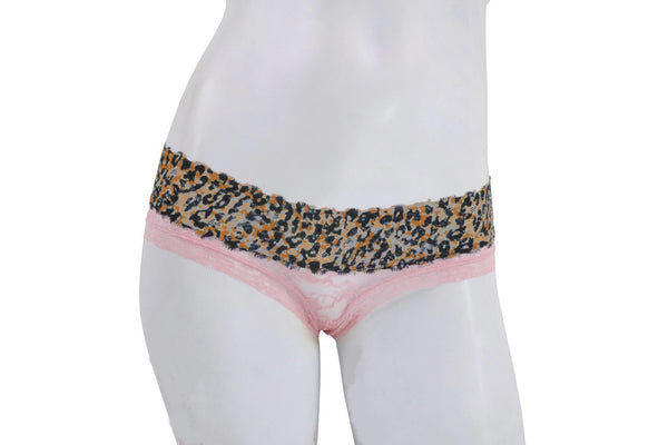 Peach Lace Panty with Leopard Trim