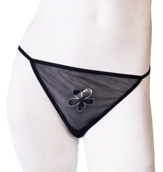 Plus-Size Mesh Thongs with Flower Decal