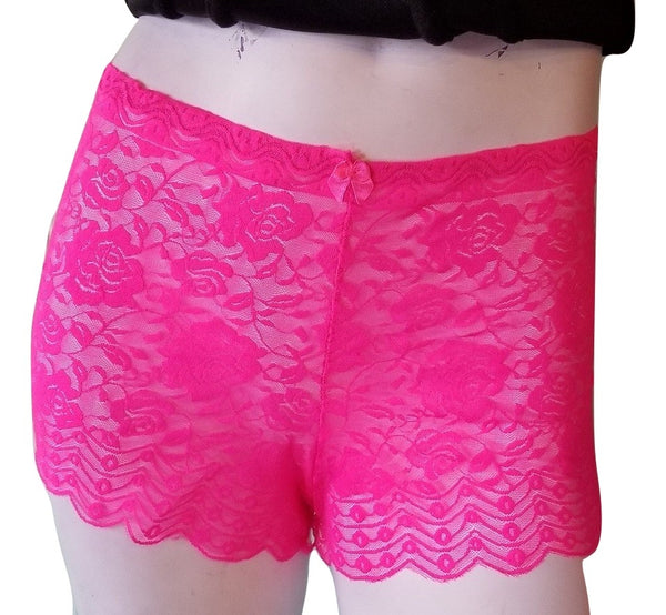 Plus-Size Lace Boyshorts - Hot Pink