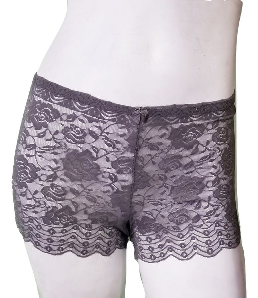 Plus-size All-Lace Gray Boyshorts - 1X