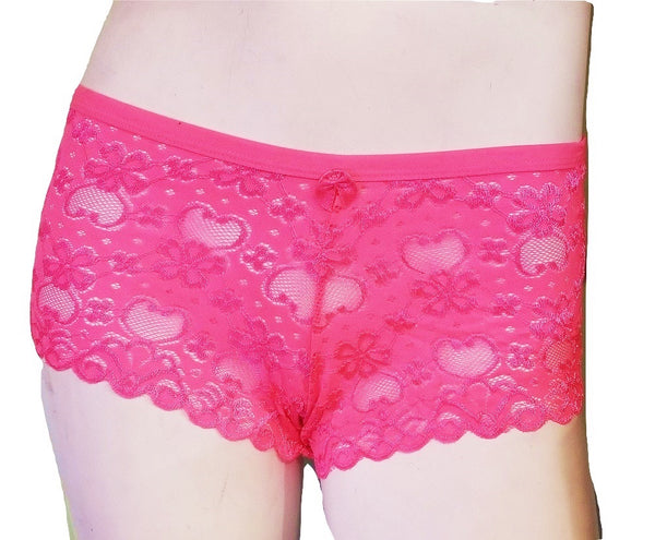 Plus-Size All-Lace Boyshorts - Hot Pink