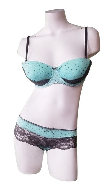 2 Piece Swiss Dots Bra & Panty Set - Soft Mint