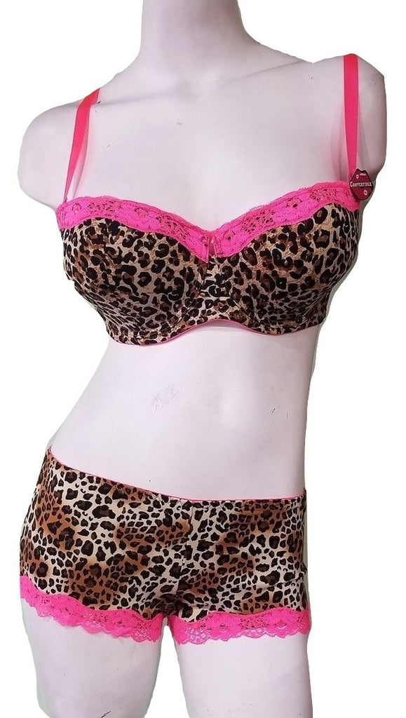 2 Piece Plus-Size Bra & Boyshort Set Leopard & Pink