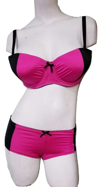 Plus-Size Fuchsia & Black Bra & Boyshorts Set