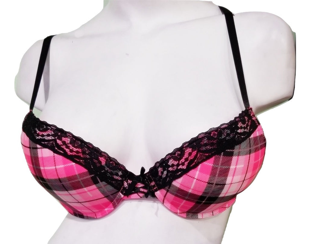 Pink Plaid Push-up Bra