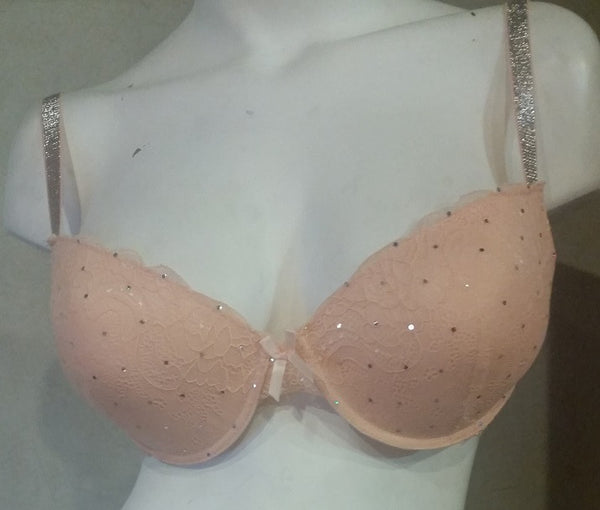 Plus-Size Lacy Bra with Sequins - Peach