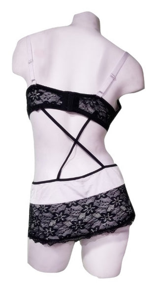 Plus-Size Black Lace Skirted Bodysuit