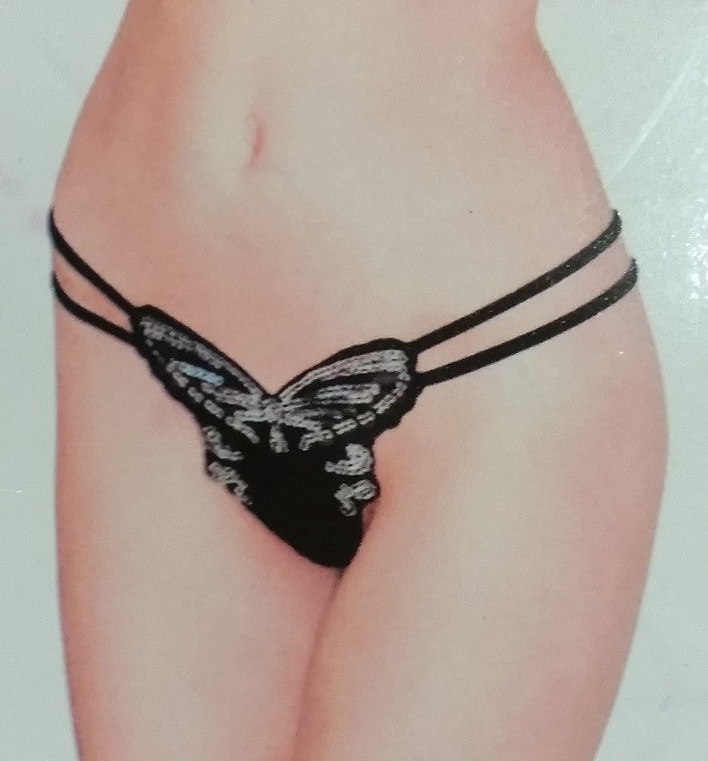 Sparkly Butterfly Thongs - Black