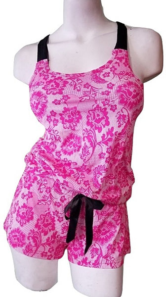 Flirty Romper with Lace Print - Pink
