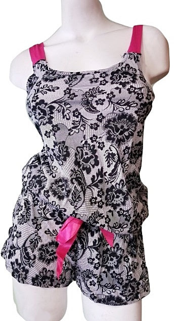 Flirty Romper with Lace Print - Black