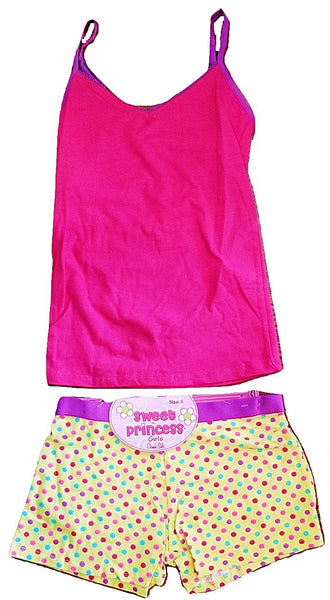 Girls' 2 Piece Cami and Boyshorts Set - Yellow Party Dots