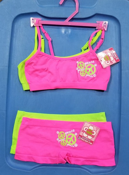 Girls' Bra & Panty Set - Neon Peace