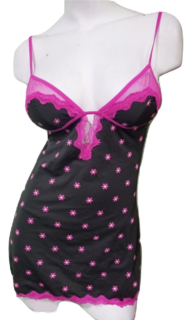 2 Piece Pink Daisy Chemise and G-string Set