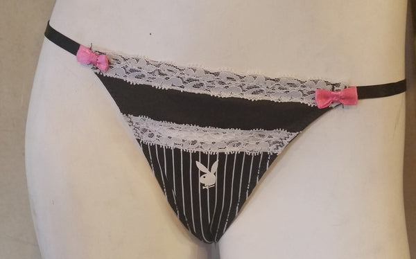 Black G-string Bunny Panty with White and Pink Accents