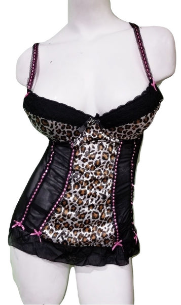 Playboy Leopard & Mesh 2 Piece Babydoll Set