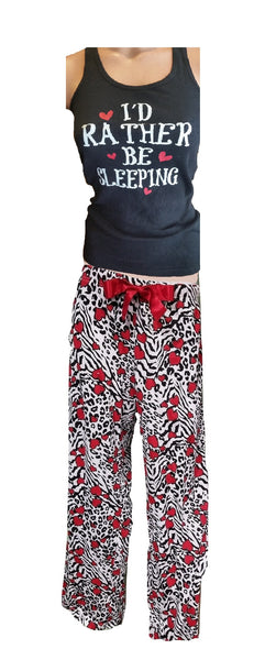 Plus-Size PJ Set - Animal Print with Red Hearts