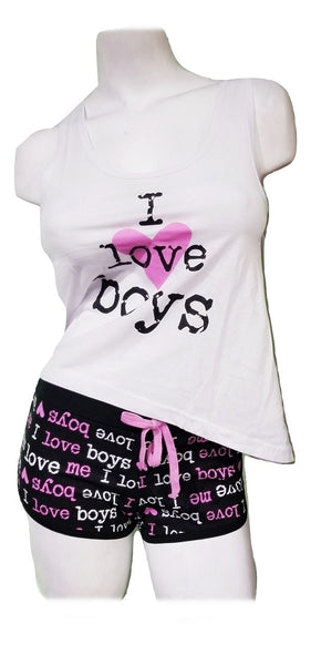 Flirty Short PJ Set - I Love Boys - White