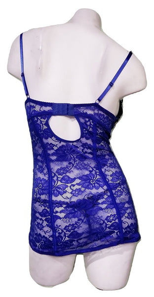 2 Piece Leopard & Blue Lace Chemise & Thong Set