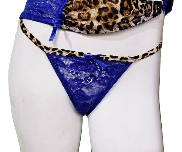 2 Piece Leopard & Blue Lace Chemise & Thong Set