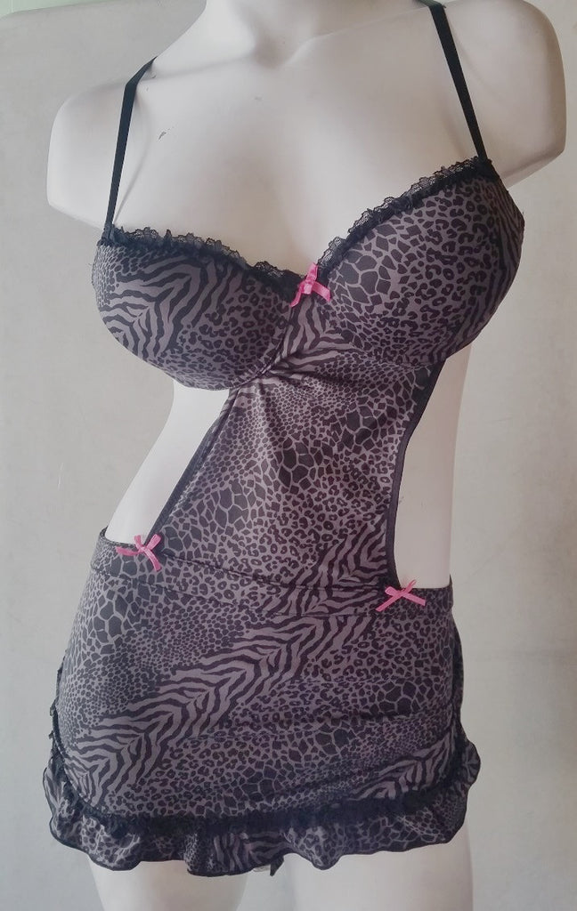 Women's Sexy 2 Piece Body Apron Charcoal and Black Animal Print