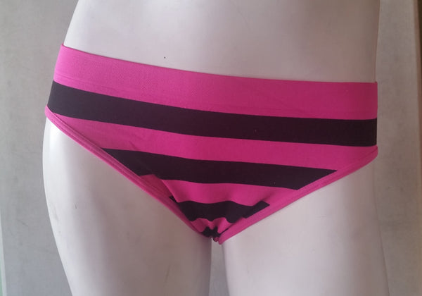 Womens Slinky Microfiber Panties - Pink & Black Striped